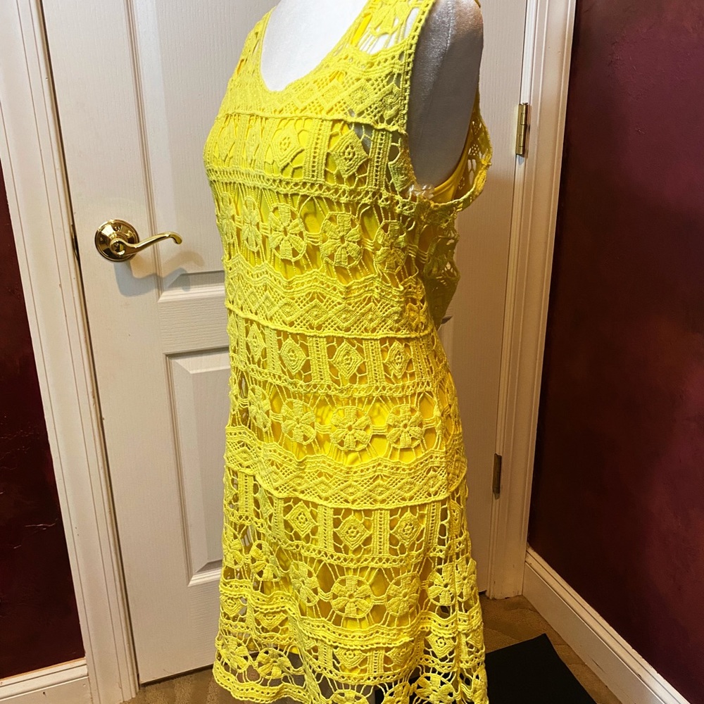 L’Affaire Bright Yellow Lace Dress with Matching Slip